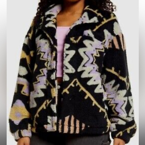 Thread & Supply Jackets & Blazers - Thread & Supply Fleece Sherpa Aztec Black Jacket